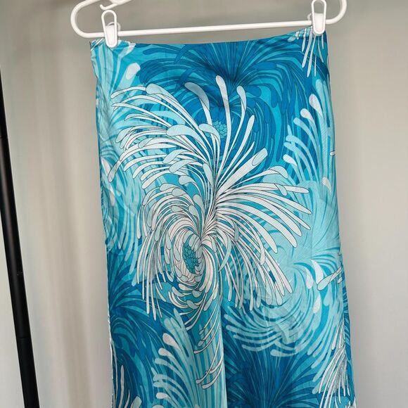 New York & Company Summer Maxi Skirt, Y2K Aqua Floral Patterned Flowy Maxi Skirt - Picture 3 of 7